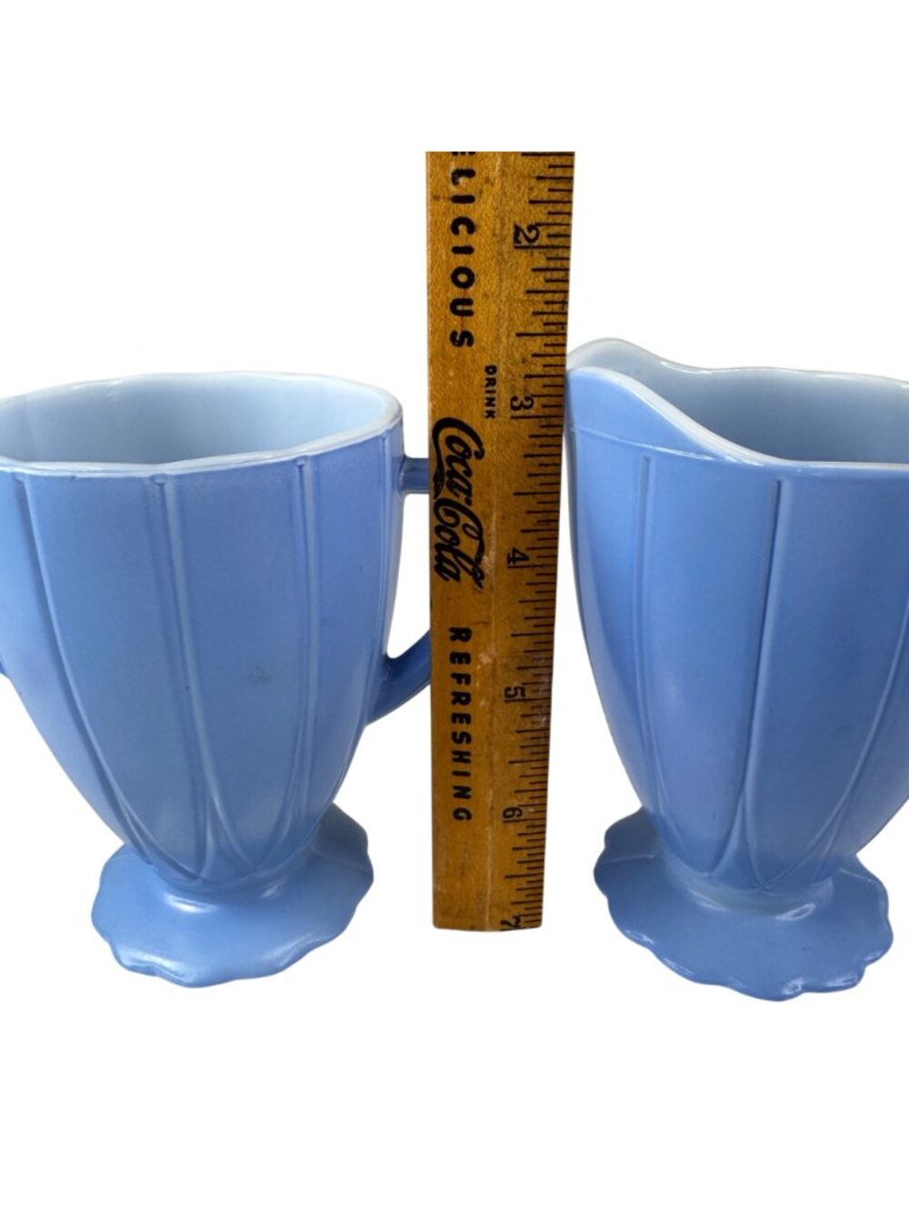 Vintage Hazel Atlas Platomite Newport Blue Milk Glass Sugar and Creamer Hairpin - Picture 3 of 11